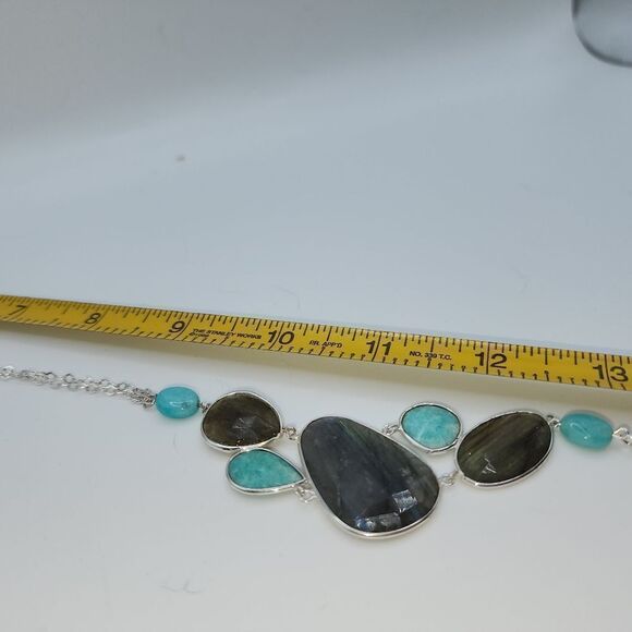 Organic Cut Labradorite And Amazonite Sterling 18" Cluster Necklace NWOT - Picture 6 of 10